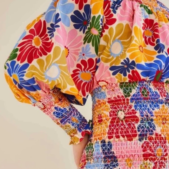 NWT FARM RIO 🌼Sunny Daisies Sand Mini Dress  SIZE M - Picture 4 of 10